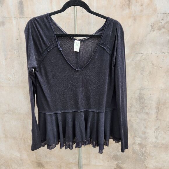 Free people we the freenoff black baby doll henley - Picture 1 of 6